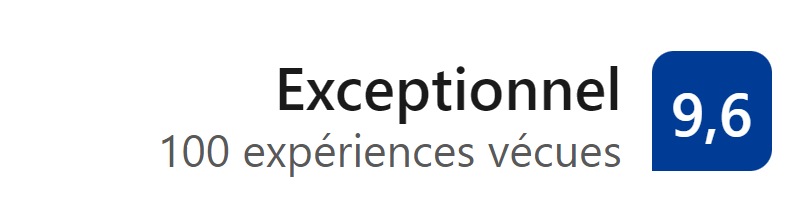 Booking.com : note exceptionnelle de 9,6 sur 10, basée sur 100 avis